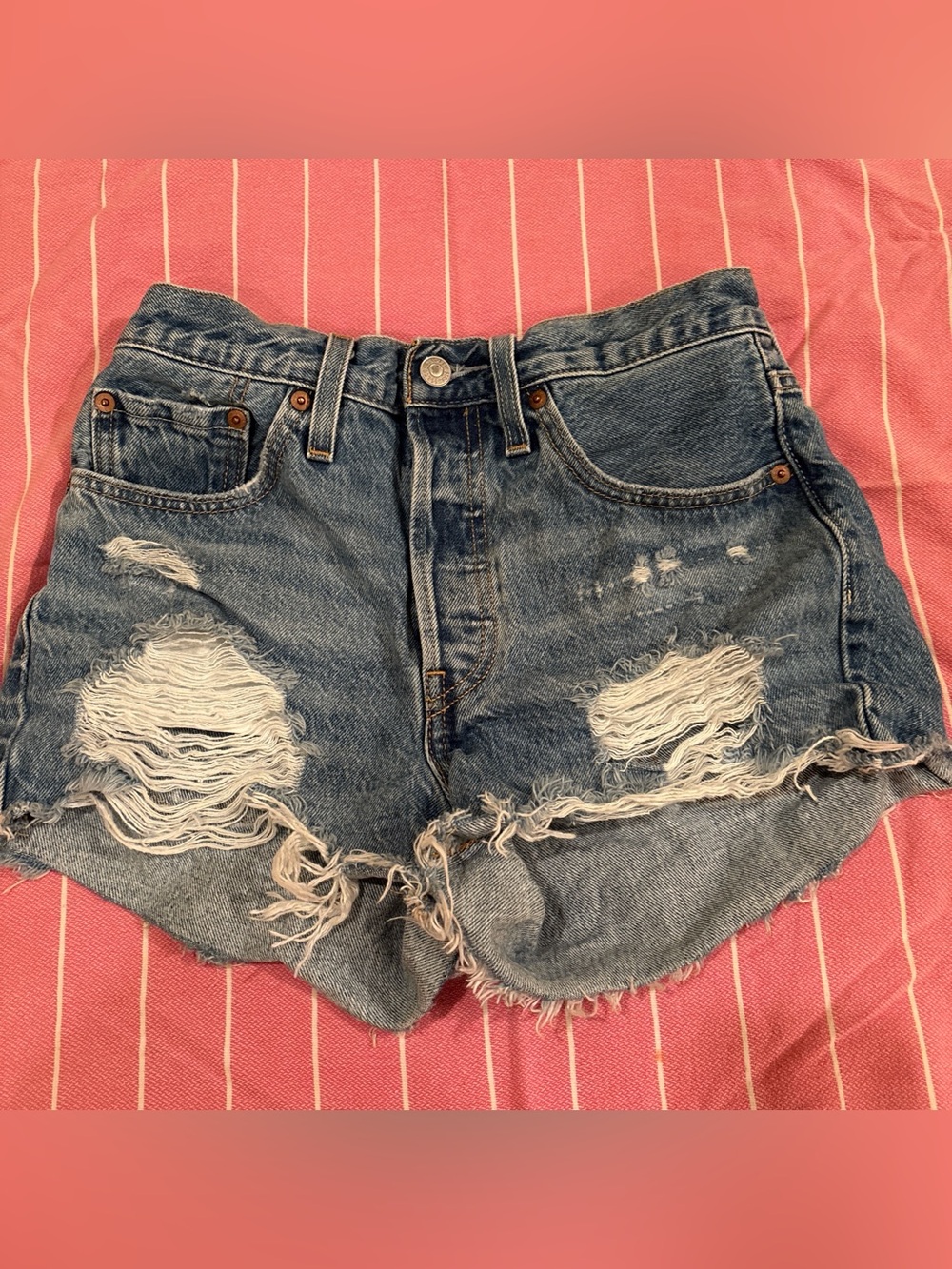 Levi's Light Blue Women's Distressed Button-Fly Jean Shorts